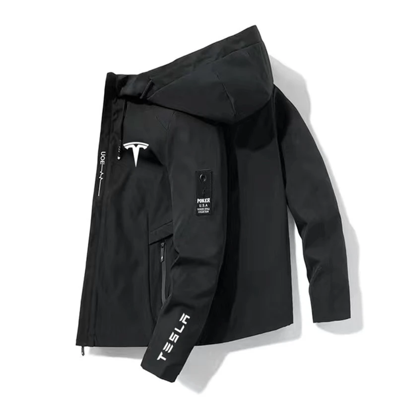 

2023 Tesla New Supercar Menswear Spring fall Zip-up Casual Hooded Bomber Jacket fashion trench coat