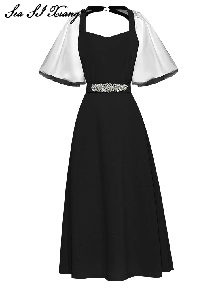 Seasixiang Fashion Designer Summer Dress Women Backless Square Collar Puff Sleeve Crystal Sashes Vintage Party Midi Dresses
Seasixiang Fashion Designer Summer Dress Women Backless Square Collar Puff Sleeve Crystal Sashes Vintage Party Midi Dresses