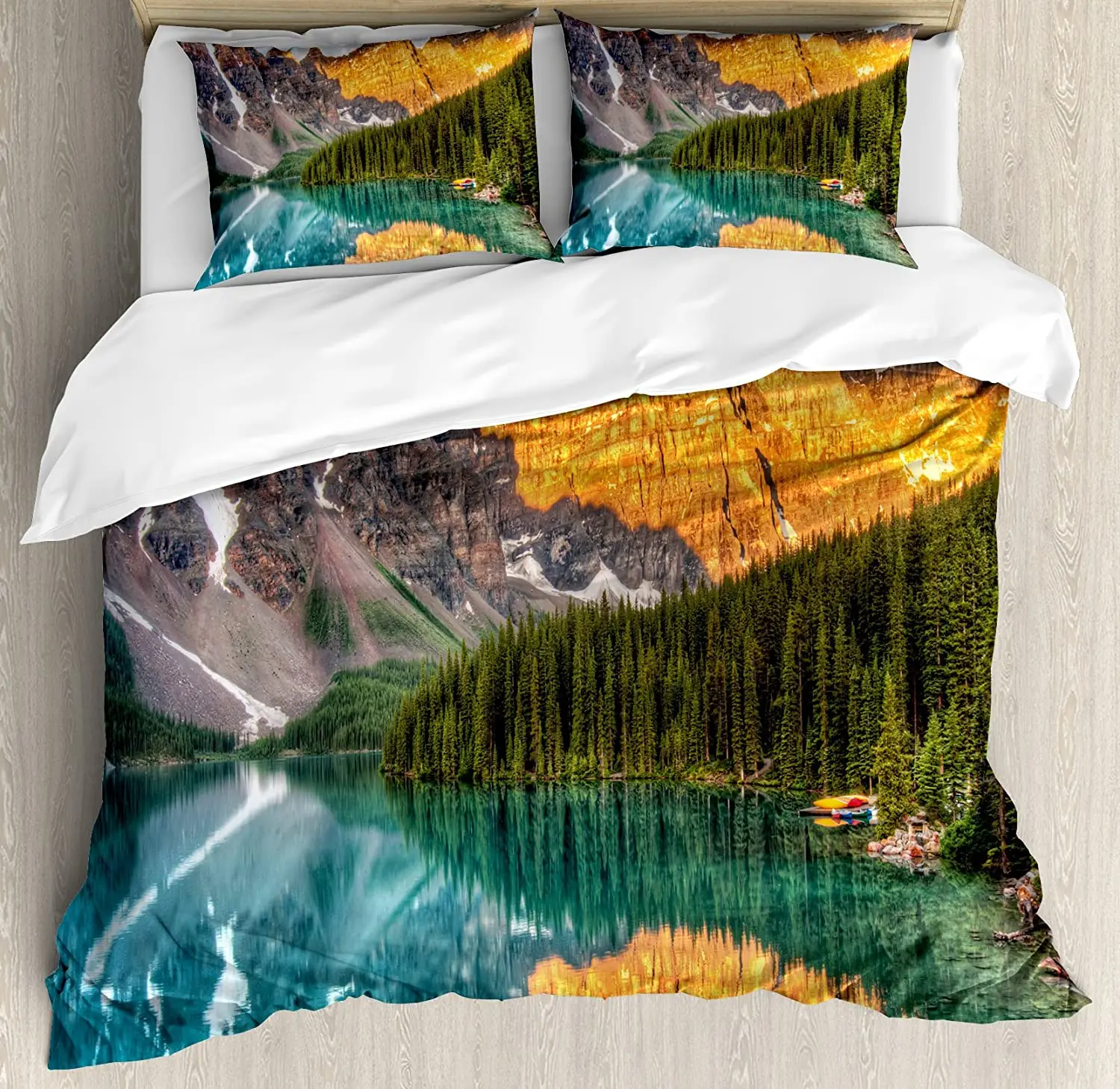

Nature Bedding Set For Bedroom Bed Home Moraine Lake Canadian Mountain Range with Creek Pi Duvet Cover Quilt Cover Pillowcase