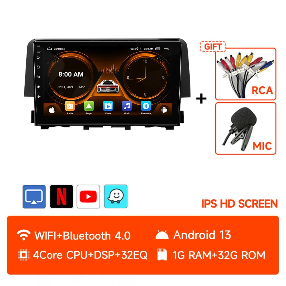 JIUYIN Android 13 автомобильный мультимедийный DSP для Honda Civic 10 2016-2021 радио видеонавигация стерео головное устройство IPS экран Carplay
JIUYIN Android 13 автомобильный мультимедийный DSP для Honda Civic 10 2016-2021 радио видеонавигация стерео головное устройство IPS экран Carplay