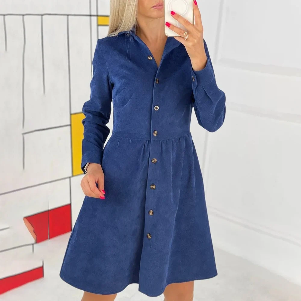 Autumn Retro Corduroy Khaki Midi Dress Female Casual Turn-down Collar Single Breasted Solid Shirt Dresses for Women 2022vestidos
Autumn Retro Corduroy Khaki Midi Dress Female Casual Turn-down Collar Single Breasted Solid Shirt Dresses for Women 2022vestidos