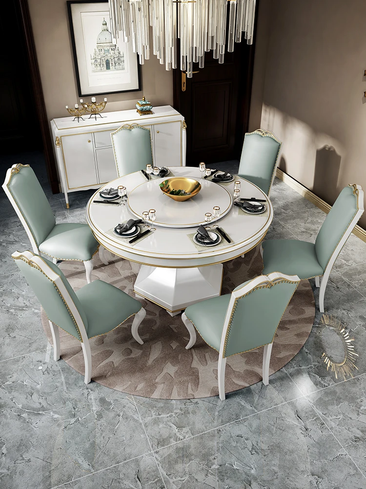American-style solid wood dining table, small family with rotary table, round dining table, modern dining room, light luxury Eur
American-style solid wood dining table, small family with rotary table, round dining table, modern dining room, light luxury Eur
