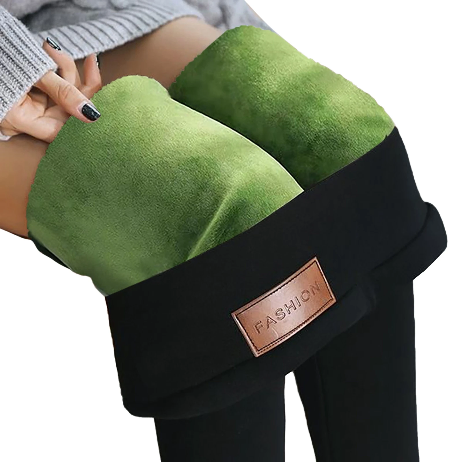 Women Thickening Plush Trousers Elastic High Waist Solid Color Long Slim Leggings 
Women Thickening Plush Trousers Elastic High Waist Solid Color Long Slim Leggings