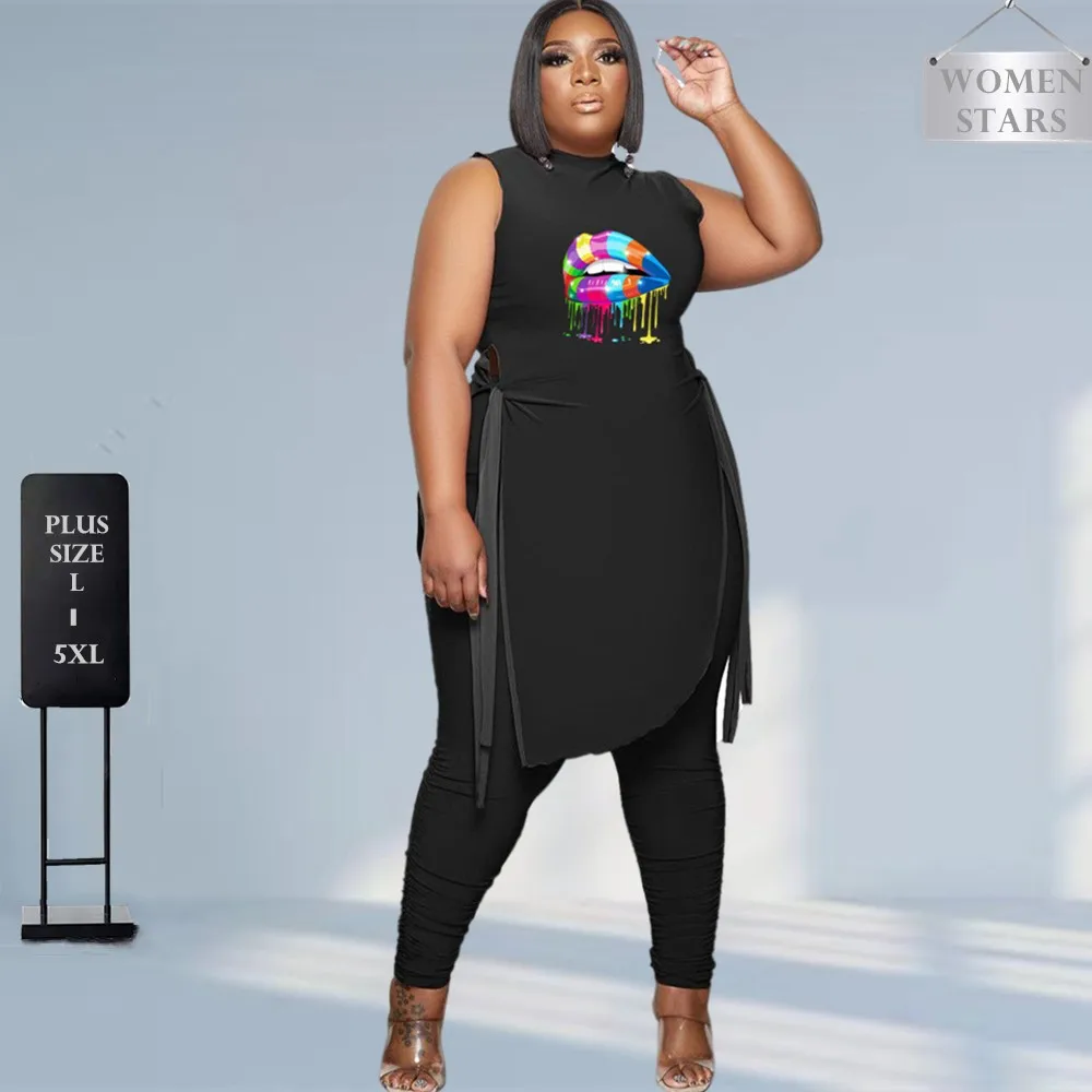 New Two Piece Outfits Plus Size Women Summer Clothing Sleeveless Lip Print Bandage Crop Tops Pants Sets Wholesale Drop Shipping
New Two Piece Outfits Plus Size Women Summer Clothing Sleeveless Lip Print Bandage Crop Tops Pants Sets Wholesale Drop Shipping