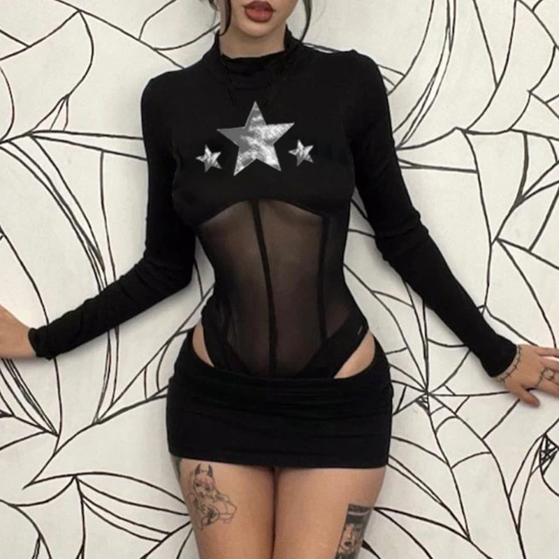 Women Overall Slim Club Sexy Patchwork Mesh Long Sleeve Turtleneck Women Skinny T-shirt Bodysuits Girl Shorts Jumpsuit Rompers
Women Overall Slim Club Sexy Patchwork Mesh Long Sleeve Turtleneck Women Skinny T-shirt Bodysuits Girl Shorts Jumpsuit Rompers