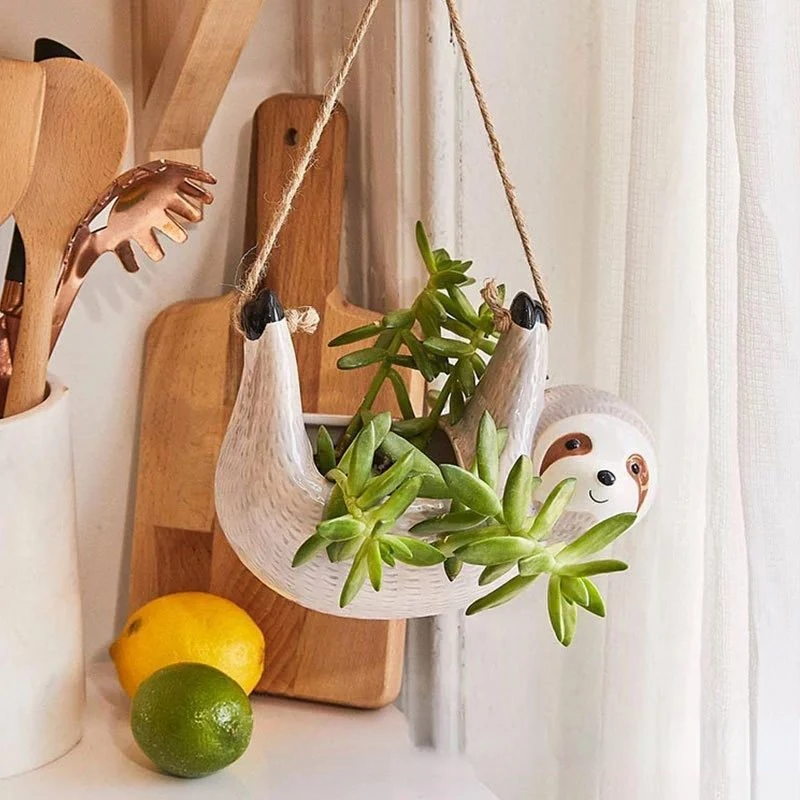 Creative ceramic sloth flowerpot cartoon animal hemp rope wall hanging hanging pot home decoration potted plant
Creative ceramic sloth flowerpot cartoon animal hemp rope wall hanging hanging pot home decoration potted plant