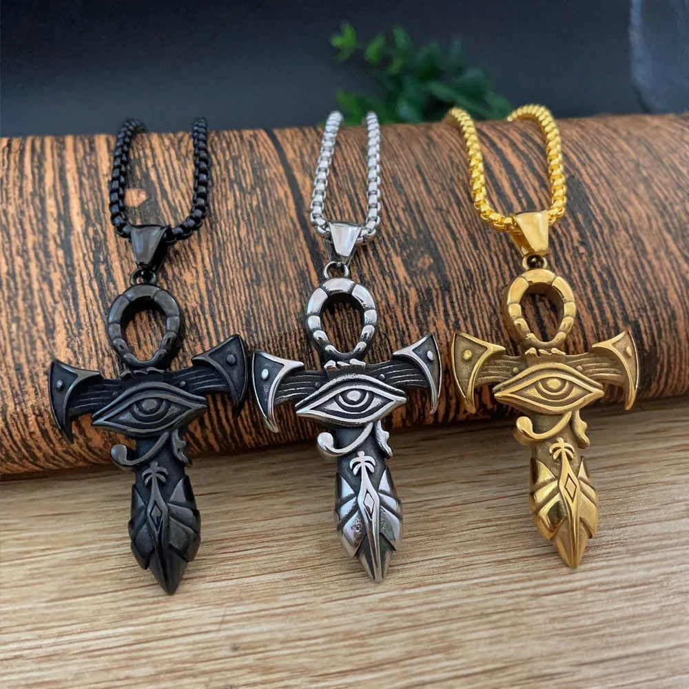 Fashion Ancient Egyptian Patronus Eye of Horus Necklace Pendant Men Stainless Steel Cross Necklace Amulet Jewelry Wholesale 
Fashion Ancient Egyptian Patronus Eye of Horus Necklace Pendant Men Stainless Steel Cross Necklace Amulet Jewelry Wholesale