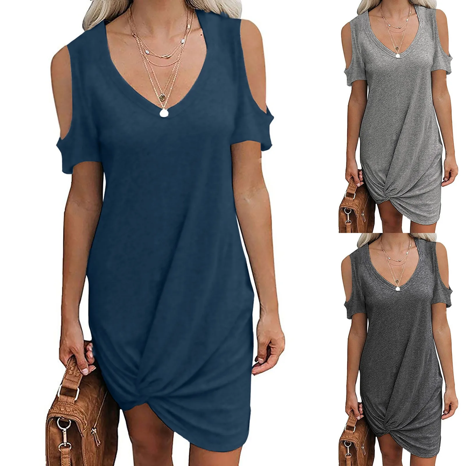 Twist Knot Tshirt Dresses Women Summer Shoulder Hollow Out Dress Casual V Neck Short Sleeve Knot Dress Elegant Solid Sundress
Twist Knot Tshirt Dresses Women Summer Shoulder Hollow Out Dress Casual V Neck Short Sleeve Knot Dress Elegant Solid Sundress