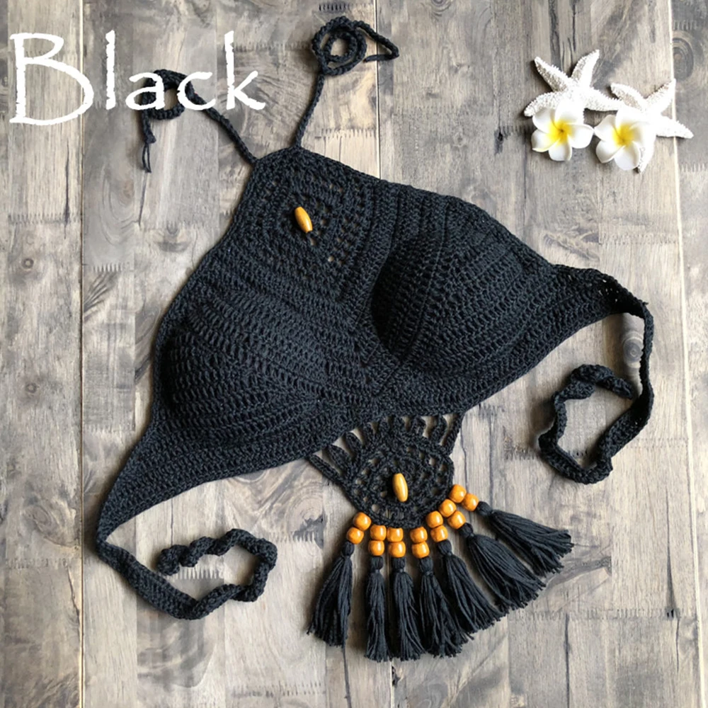 Women Sexy Halter Knit Bikini Beach Crochet Swimwear Beaded Tassel With Pad Crop Top Female Brazil Bikini Swimsuit Top
Women Sexy Halter Knit Bikini Beach Crochet Swimwear Beaded Tassel With Pad Crop Top Female Brazil Bikini Swimsuit Top