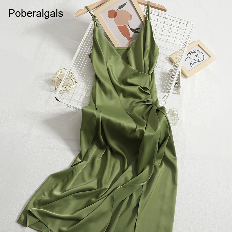 Pleated slit Elegant Dress for women vintage suspender summer new solid color satin dresses bottom long party dress red female
Pleated slit Elegant Dress for women vintage suspender summer new solid color satin dresses bottom long party dress red female