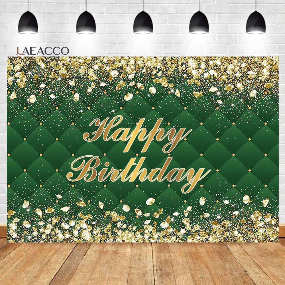 

Laeacco Birthday Photography Green Background Gold Glitter Diamond Portrait Poster Custom Backdrop For Photo Studio Photozone