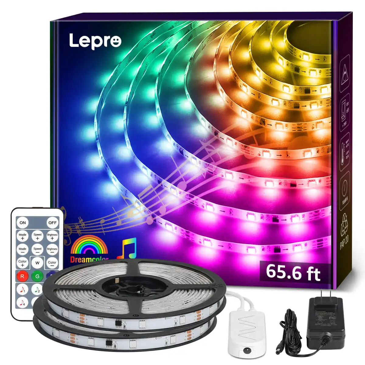 Lepro Ultra-Long LED Strip Lights DreamColor 65.6ft LED Light Kits with Music Sync Changing-Waterproof Brightest Light Rope for
Lepro Ultra-Long LED Strip Lights DreamColor 65.6ft LED Light Kits with Music Sync Changing-Waterproof Brightest Light Rope for