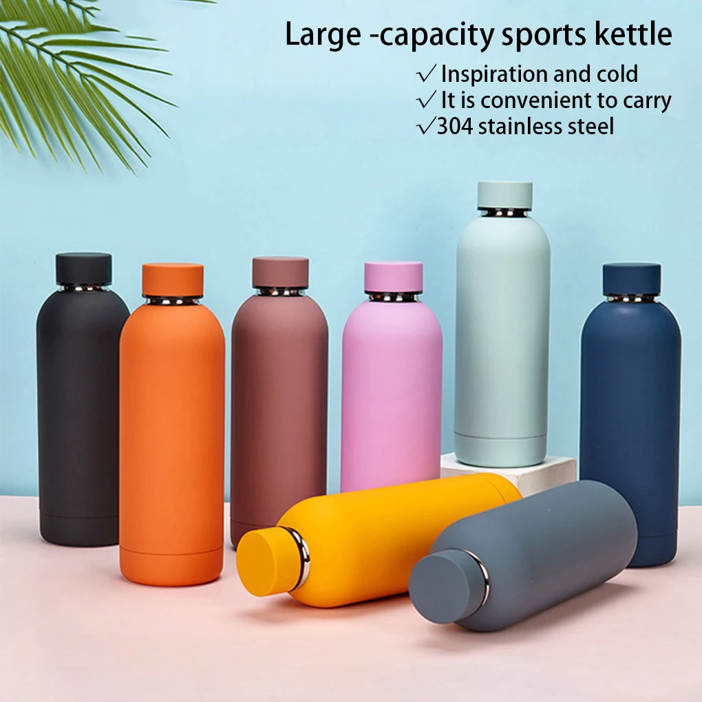 

500ML Double-Wall Stainless Steel Leak-Proof Thermal Vacuum Flask Keep Hot and Cold Insulated Solid Color Sports Water Bottle
