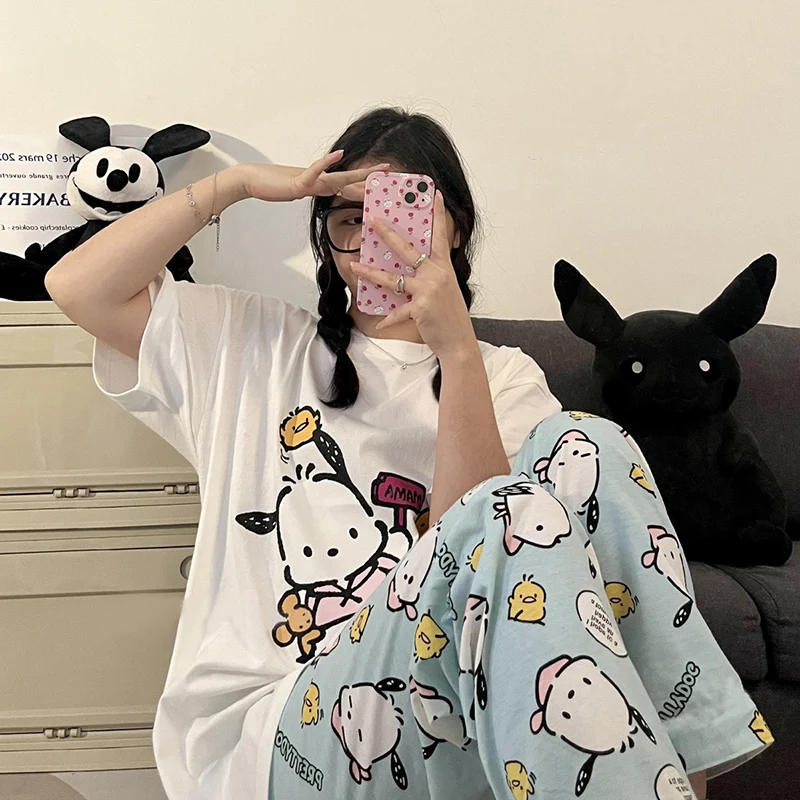 Кавайная Пижама Sanrio, женские весенне-летние пижамы с длинным рукавом, коротким рукавом и круглым вырезом, женская повседневная одежда для сна
Кавайная Пижама Sanrio, женские весенне-летние пижамы с длинным рукавом, коротким рукавом и круглым вырезом, женская повседневная одежда для сна