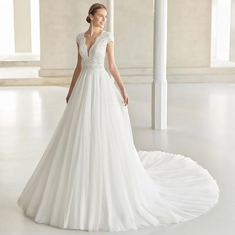 Elegant Ivory/White Boho Wedding Dress For Brides Lace A Line V Neck Cap Sleeves Illusion Dot Net Vestido De Casamento Long
Elegant Ivory/White Boho Wedding Dress For Brides Lace A Line V Neck Cap Sleeves Illusion Dot Net Vestido De Casamento Long