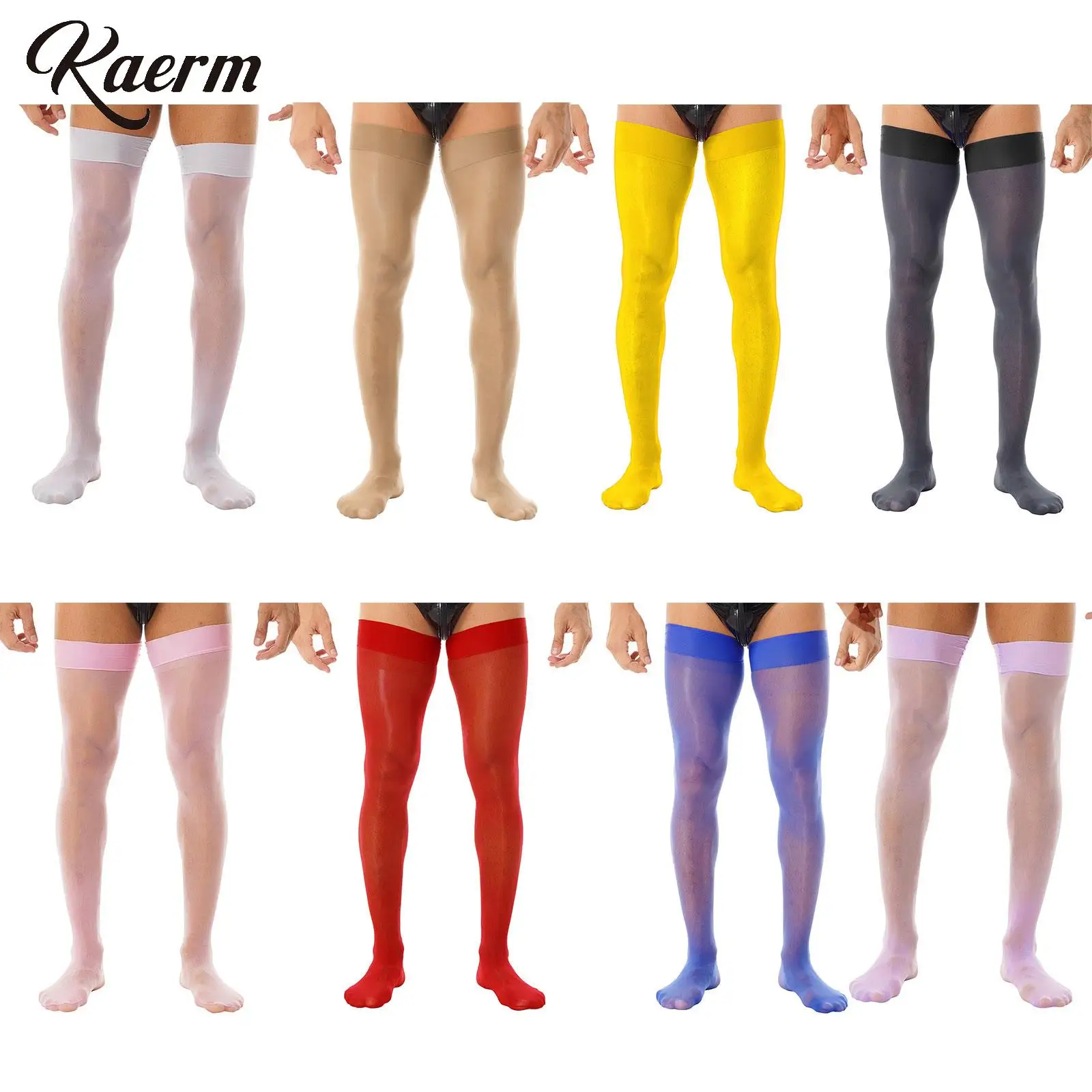 

Men's Glossy See-through Stockings Leggings Solid Color Stretchy Sheer Thigh Thin High Socks Sissy Crossdress Underwear