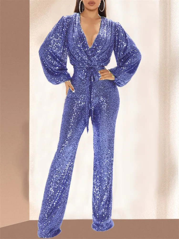 Sets Outifits 2022 New Lantern Sleeve Sequin Jumpsuit with Belt of One Fashion Casual Pieces for Women Tracksuits Elegant Fem
Sets Outifits 2022 New Lantern Sleeve Sequin Jumpsuit with Belt of One Fashion Casual Pieces for Women Tracksuits Elegant Fem