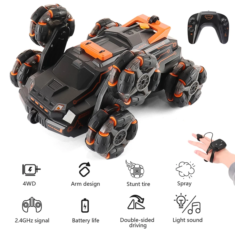 

New 2.4G Radio Rc 4WD Car With Music Light Gesture Sensing Six Wheels Rc Drift Buggy Toys Children Spray Remote Controlled Car