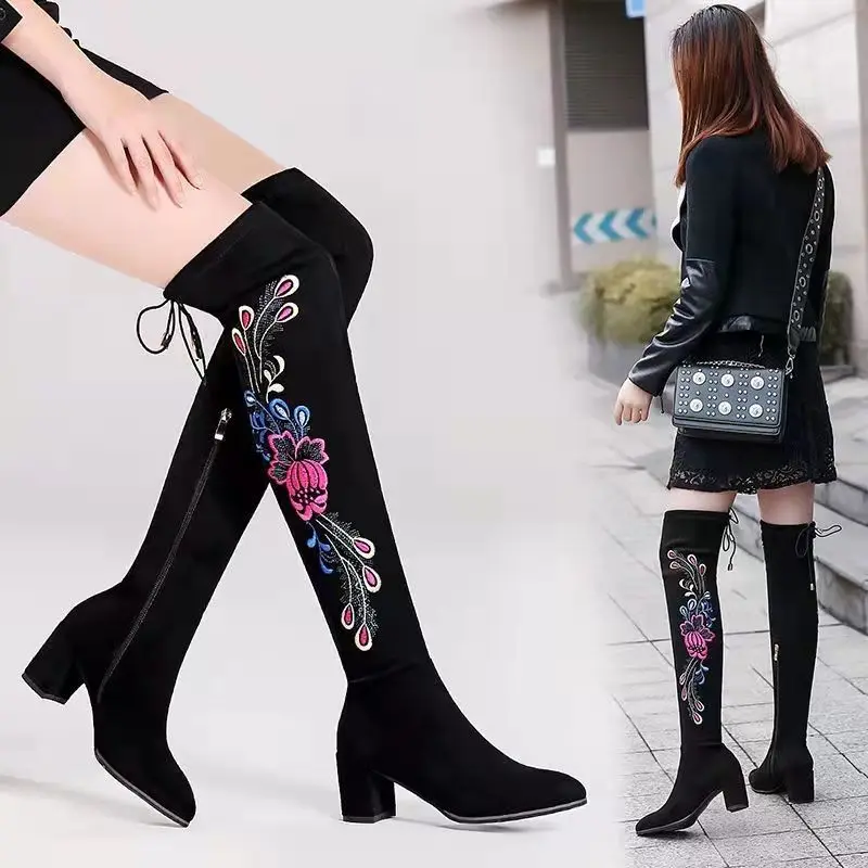 2022 New National Style Embroidered Elastic Boots Women's Winter Thick Heel High-heeled Riding Boots Women's Boots
2022 New National Style Embroidered Elastic Boots Women's Winter Thick Heel High-heeled Riding Boots Women's Boots