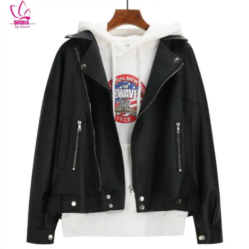 SUSOLA Lady New Arrival Women Autumn Winter Leather Jacket Oversized Boyfriend Korean Style Female Faux Coat Outwear Black
SUSOLA Lady New Arrival Women Autumn Winter Leather Jacket Oversized Boyfriend Korean Style Female Faux Coat Outwear Black