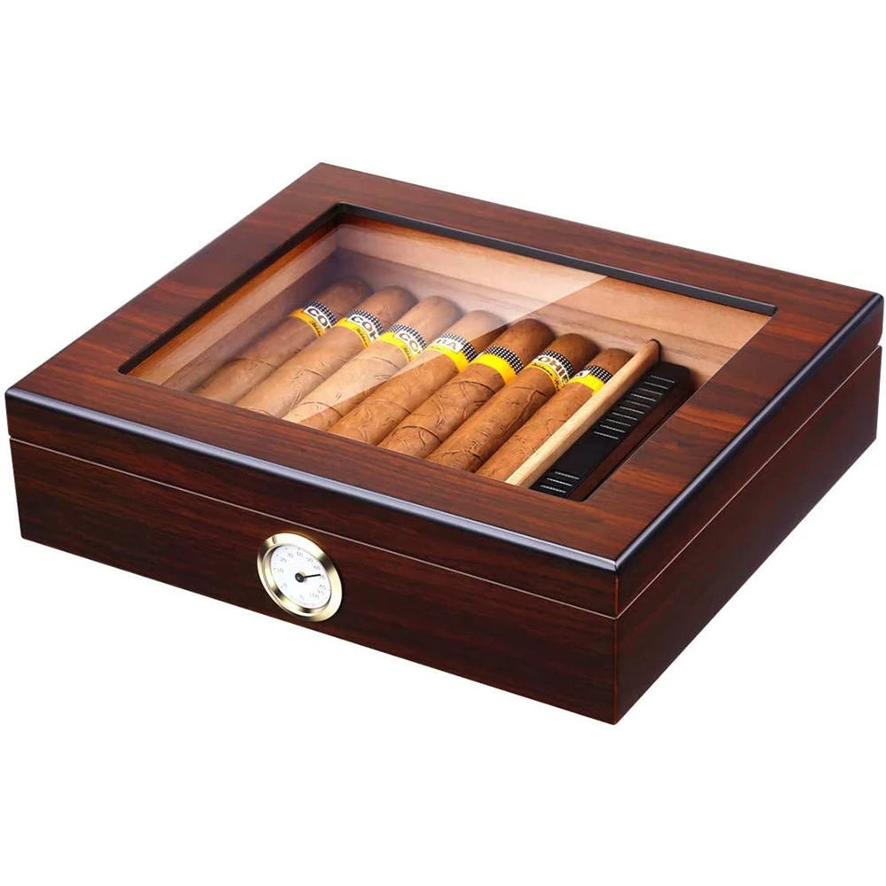 Handmade Humidor Cedar Wood Humidor, Humidor Tabletop Box with Humidifier and Hygrometer, Glass Top, Holds 30-35 Cigars
Handmade Humidor Cedar Wood Humidor, Humidor Tabletop Box with Humidifier and Hygrometer, Glass Top, Holds 30-35 Cigars