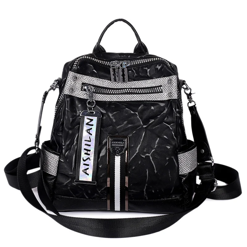 

Кожаный рюкзак для женщин, модная вместительная сумка на ремне, брендовый дизайнерский дорожный ранец с бриллиантами, школьные ранцы для девочек-подростков