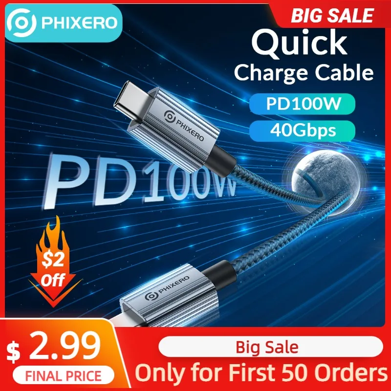 PHIXERO Quick Charge 100W USB Type C To USB C Zinc Alloy Cable with E-Marker Chip Faster Charging Line For Macbook Phone Laptop
PHIXERO Quick Charge 100W USB Type C To USB C Zinc Alloy Cable with E-Marker Chip Faster Charging Line For Macbook Phone Laptop