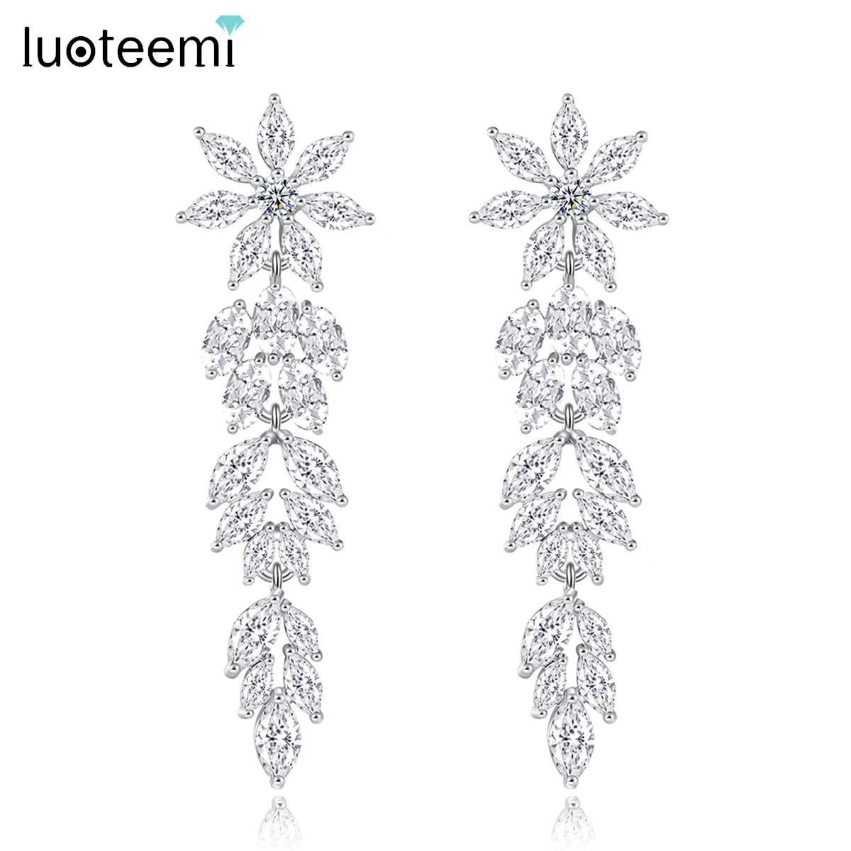 

LUOTEEMI Stunning Cubic Zirconia Leaf Design Waterdrop Dangle Earrings for Women High Quality Wedding Bridal Luxury Accessories