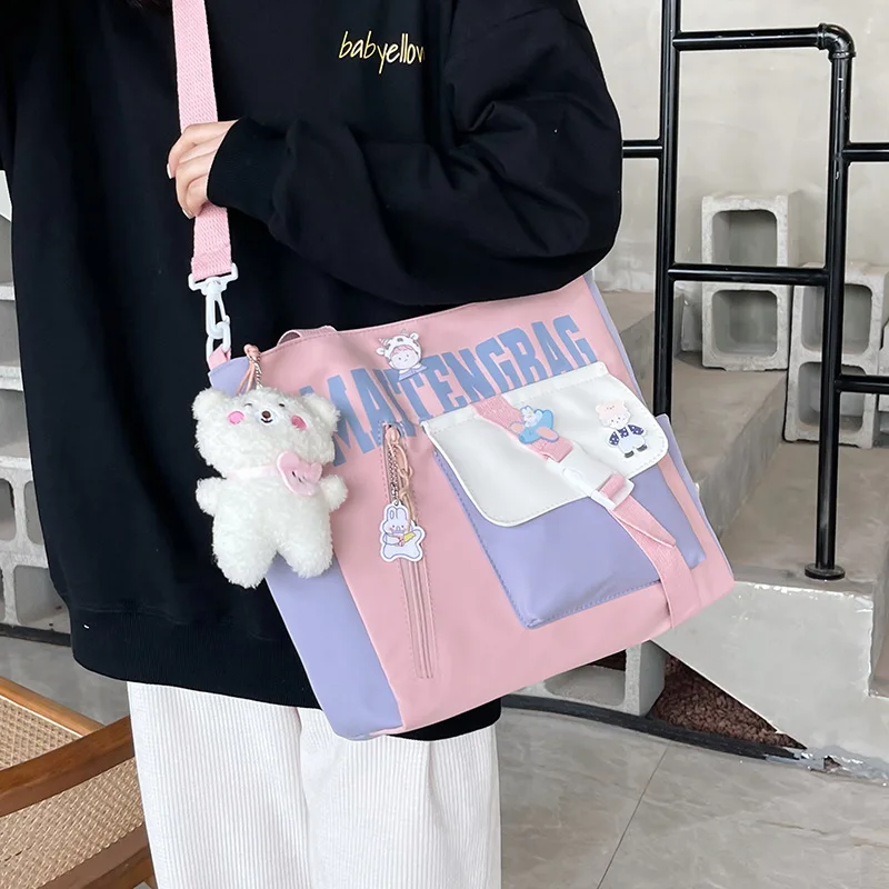Ladies Tote Shoulder Bag Nylon Shopping Bag Cartoon Cross-body Shoulder Bag Solid Pocket Messenger Bag Student Textbook Bags 
Ladies Tote Shoulder Bag Nylon Shopping Bag Cartoon Cross-body Shoulder Bag Solid Pocket Messenger Bag Student Textbook Bags