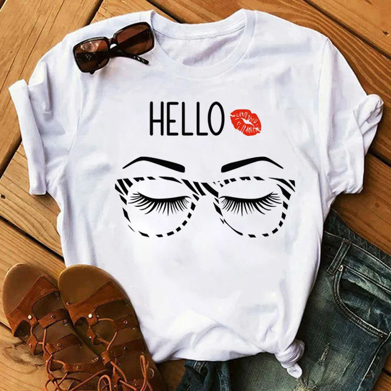 New Eye Lashes Print T Shirt Women T-shirt Female Funny Tee Tops Ladies Cute Graphic Tee Shirt Woman Short Sleeve Tops Clothes
New Eye Lashes Print T Shirt Women T-shirt Female Funny Tee Tops Ladies Cute Graphic Tee Shirt Woman Short Sleeve Tops Clothes