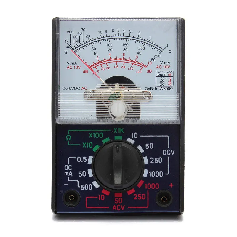Volt Voltmeter Ammeter Ohmmeter AC/DC 1000V/500mA Current OHM Voltage Pocket Analog Multimeter with Test Leads 
Volt Voltmeter Ammeter Ohmmeter AC/DC 1000V/500mA Current OHM Voltage Pocket Analog Multimeter with Test Leads