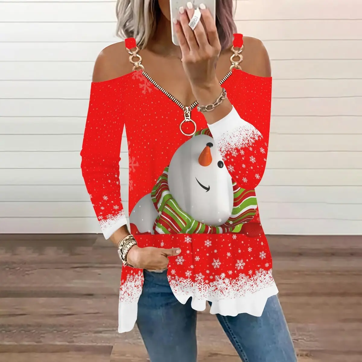 XXS-10XL Plus Size Women's Fall New Christmas Snowman Print Fashion Casual V Neck Sling Off Shoulder Long Sleeve Top
XXS-10XL Plus Size Women's Fall New Christmas Snowman Print Fashion Casual V Neck Sling Off Shoulder Long Sleeve Top