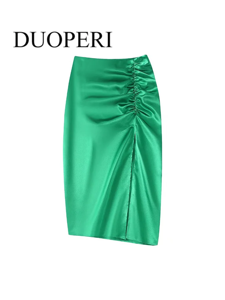 DUOPERI Women Fashion Pleated Pleated Midi Skirt With Front Split Vintage Side Zipper High Waist Female Skirts Mujer Chic
DUOPERI Women Fashion Pleated Pleated Midi Skirt With Front Split Vintage Side Zipper High Waist Female Skirts Mujer Chic