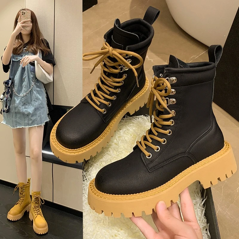 

2022Spring and Autumn New Women Shoes British Style Thick Bottom Heightened Martin Boots Tide Breathable All-match Chelsea Boots