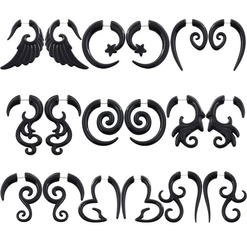 1 Pair Gothic Creative Black-color Acrylic Earrings For Women Men Punk Hip Hop Party Jewelry Spiral Fake Gauges Stud Earrings 
1 Pair Gothic Creative Black-color Acrylic Earrings For Women Men Punk Hip Hop Party Jewelry Spiral Fake Gauges Stud Earrings
