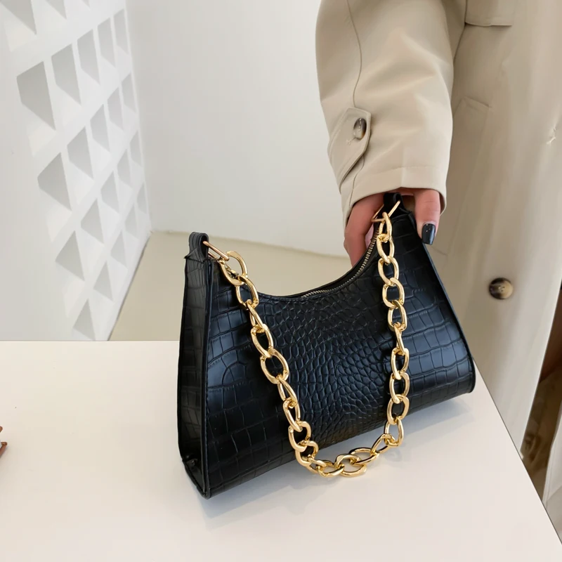 Women Top-handle Bag Chain Alligator Pattern Ladies Underarm Bag PU Leather Fashion Simple Purses Casual Trends Handbags 
Women Top-handle Bag Chain Alligator Pattern Ladies Underarm Bag PU Leather Fashion Simple Purses Casual Trends Handbags