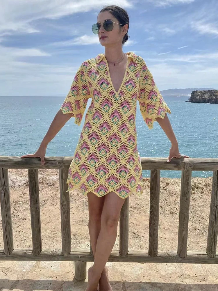 PUWD Women Knit Polo Lapel Lace Dress 2022 Summer Ladies Sweet Dress Beach Vacation Hollow Out Vintage Loose Female Chic Dress
PUWD Women Knit Polo Lapel Lace Dress 2022 Summer Ladies Sweet Dress Beach Vacation Hollow Out Vintage Loose Female Chic Dress