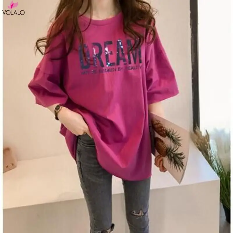 VOLALO Mid-length Short-sleeved T-shirt Women's Summer New Large Size Women's Loose And Thin Western-style Belly Cover Top
VOLALO Mid-length Short-sleeved T-shirt Women's Summer New Large Size Women's Loose And Thin Western-style Belly Cover Top