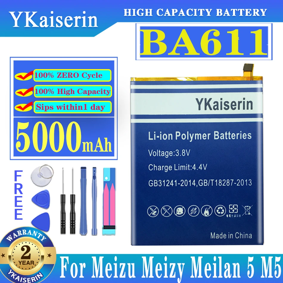 

Аккумулятор ykaisсеребрин BA611 BA 611 5000 мАч для Meizu M5 M 5 M611 Series M611A M611D M611H M611Y