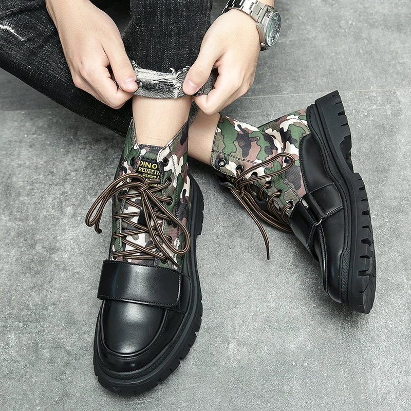 

Winter New Martin Boots Men's Lace-up Camouflage Leather Boots Combat Men's Boots High-quality Thick-soled High-top Casual Shoes