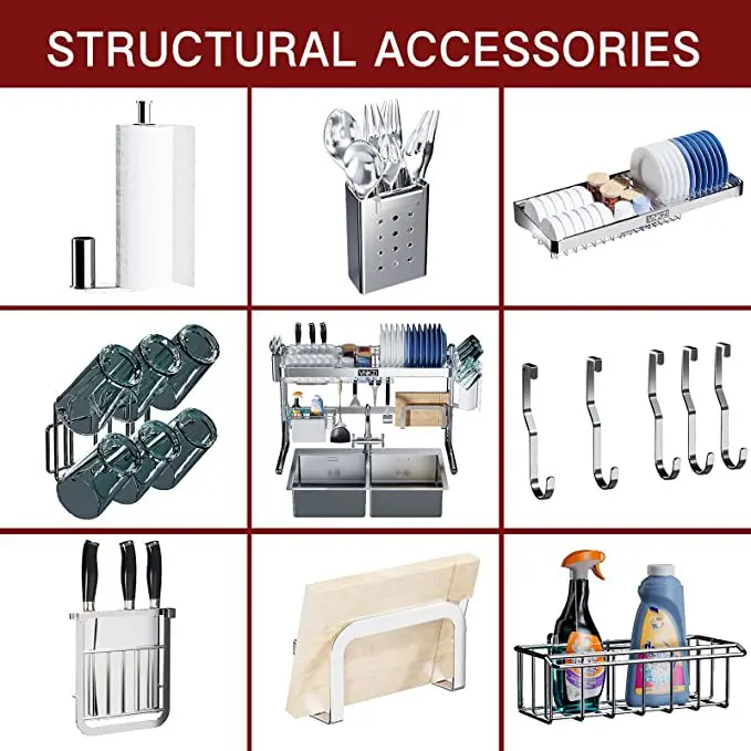 

Сушилка для посуды над раковиной, полностью регулируемая кухонная стойка из нержавеющей стали (25,98-36,61 дюйма), расширяемая стойка-Органайзер
