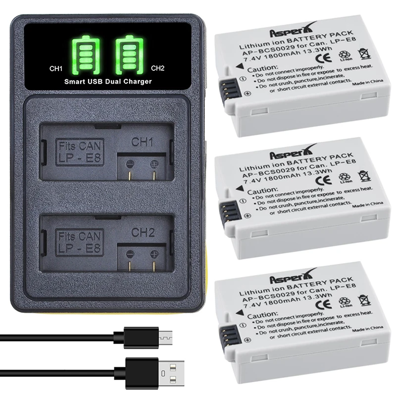 1800mAh LP-E8 LP E8 LPE8 Camera Battery Batteries AKKU Pack + Charger For Canon EOS 550D 600D 650D 700D Rebel X4 X5 X6i X7 
1800mAh LP-E8 LP E8 LPE8 Camera Battery Batteries AKKU Pack + Charger For Canon EOS 550D 600D 650D 700D Rebel X4 X5 X6i X7