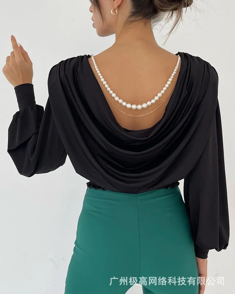 Женская шифоновая рубашка, Сексуальная рубашка, новинка 2022 года, рубашка с широкими плечами, открытой спиной и длинными рукавами 
Женская шифоновая рубашка, Сексуальная рубашка, новинка 2022 года, рубашка с широкими плечами, открытой спиной и длинными рукавами