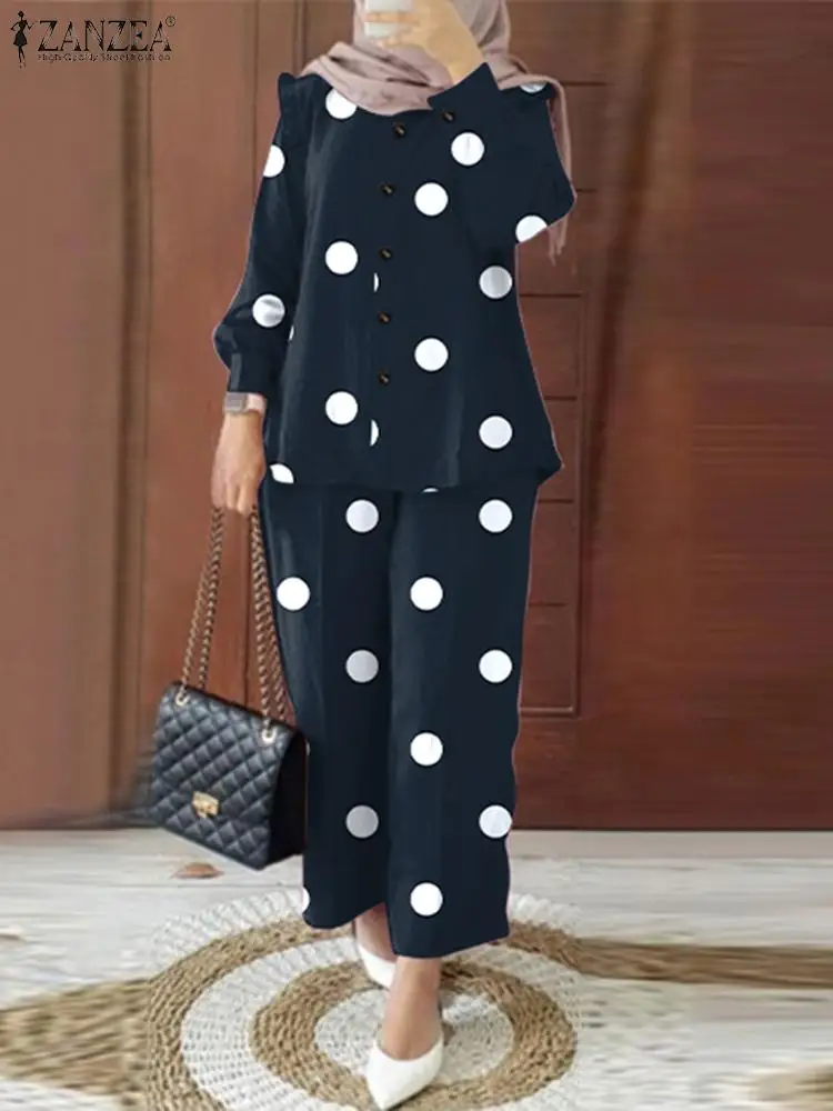 2022 ZANZEA Autumn Polka Dot Printed Suits Muslim Oversized Tracksuit Vintage Long Sleeve Shirts Pants Set Women Matching Sets
2022 ZANZEA Autumn Polka Dot Printed Suits Muslim Oversized Tracksuit Vintage Long Sleeve Shirts Pants Set Women Matching Sets