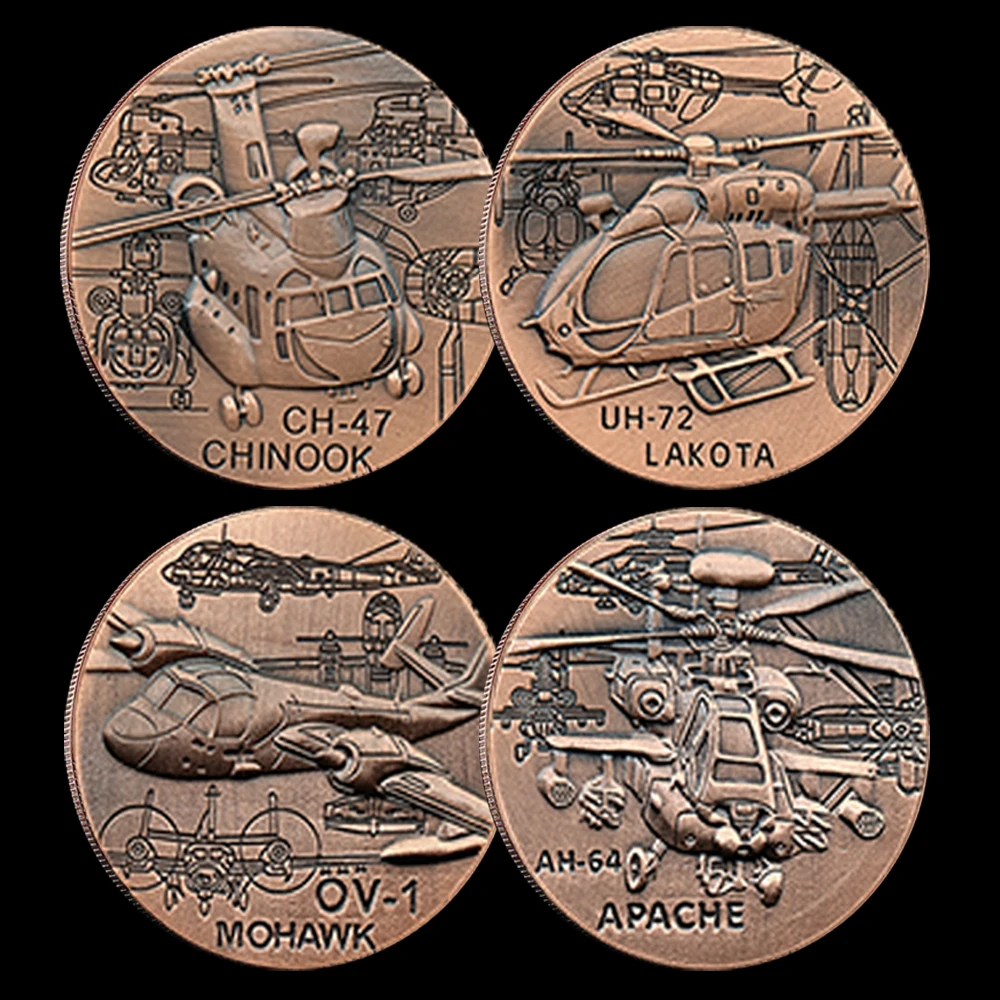 

Plane / American Military Aircraft Bronze Challenge Coin CH-47,AH-64,OV-1,UH-72 1 Oz Helicopter Bimetallic Medallion