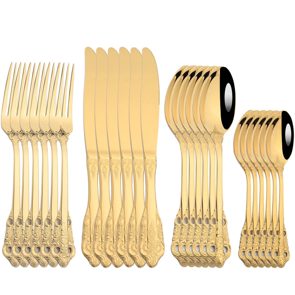 

AJOYOUS 24Pcs Dinnerware Set Stainless Steel Flatware Kictchen Spoon Fork Knife Tableware Mirror Complete Dinner Cutlery Set