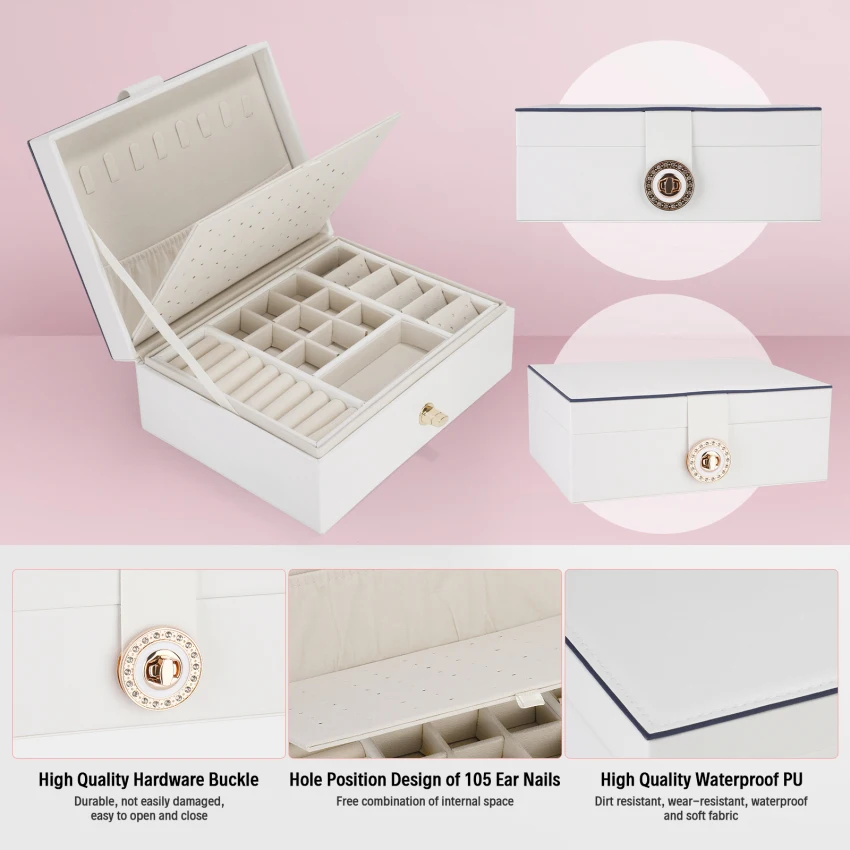 Jewellery Box Organiser for Necklace Earrings Bracelets Rings, Large PU Leather Jewelry Storage Case with 3 Stackable Layer,
Jewellery Box Organiser for Necklace Earrings Bracelets Rings, Large PU Leather Jewelry Storage Case with 3 Stackable Layer,