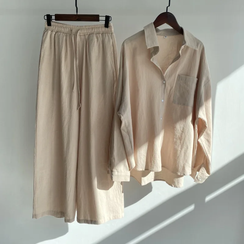 2022 Autumn Shirt Women Casual Cotton Linen Sets Female Suit Elegant Loose Long Sleeve Lapel Shirts Wide Leg Elastic Waist Pants
2022 Autumn Shirt Women Casual Cotton Linen Sets Female Suit Elegant Loose Long Sleeve Lapel Shirts Wide Leg Elastic Waist Pants
