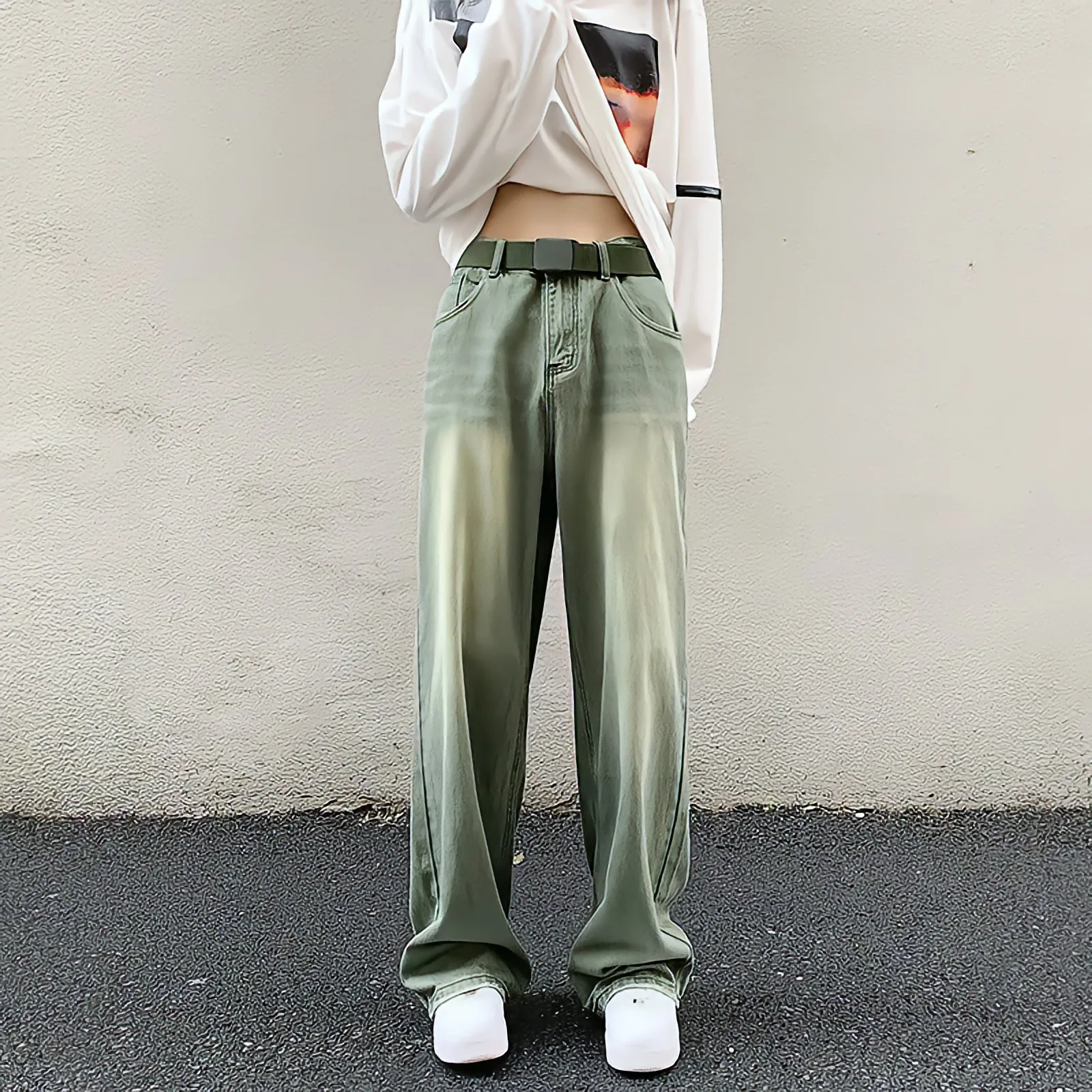 Уличная одежда Green Vibe, Женские Мешковатые модные брюки Y2k, летние корейские джинсы с высокими штанинами, широкие брюки из денима в винтажном ... 
Уличная одежда Green Vibe, Женские Мешковатые модные брюки Y2k, летние корейские джинсы с высокими штанинами, широкие брюки из денима в винтажном ...