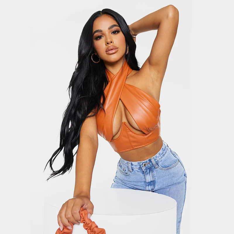 Off Shoulder Pu Leather Womens Tops Summer Backless Sexy Holow Out Halter Top Femaleback Zipper Sleeveless Club Crop Top
Off Shoulder Pu Leather Womens Tops Summer Backless Sexy Holow Out Halter Top Femaleback Zipper Sleeveless Club Crop Top